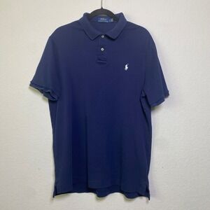 Polo Ralph Lauren Navy Blue Short Sleeve Polo Shirt Men Large  White Pony Preppy